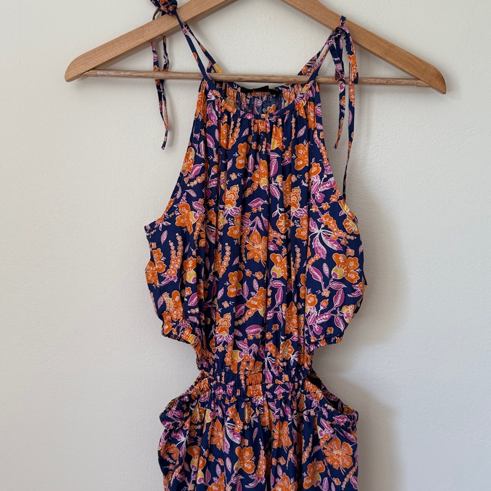 J. Crew Navy Maxi Dress with Orange and Pink Floral Print
